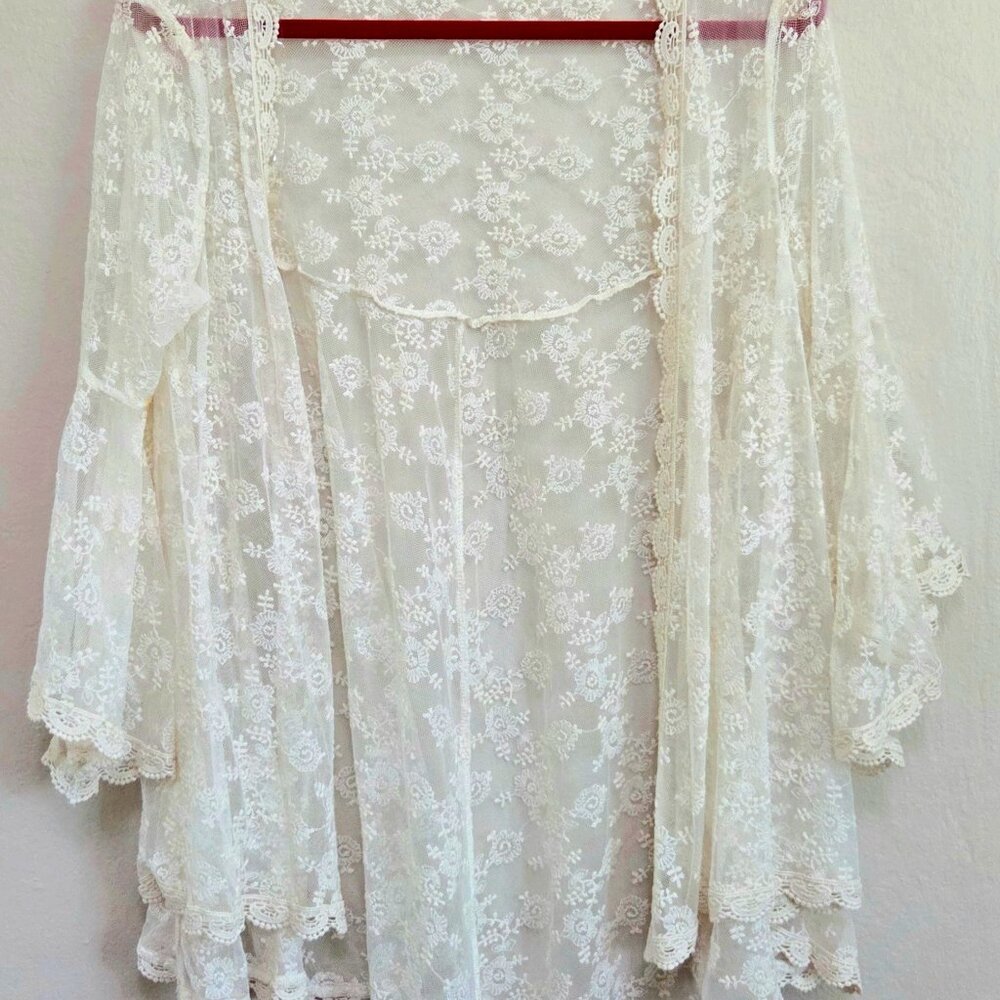 Women - Blue Rair - Off-White Shrug - Open Front - Size S - Made in China